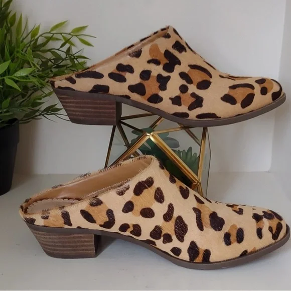New Crown & Ivy Size 9 M Kylie Cheetah Animal Print Calf Hair Mules Slip On - Picture 7 of 7